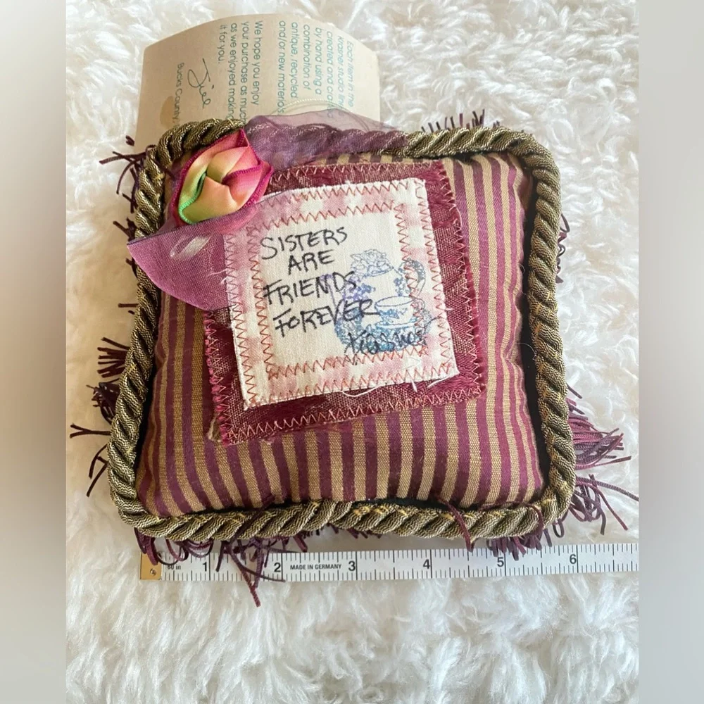 Sisters are friends forever Mini Pillow handmade with Fringe by Krasner Studio